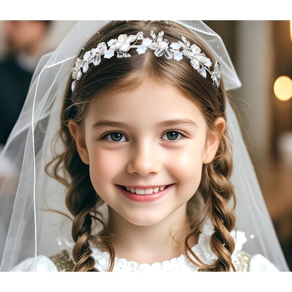 Flower Girl Headband Crystal Wedding Hair Accessory Silver for Birthday Princess - Picture 3 of 6